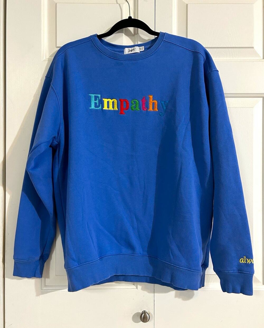 Mayfair Group Blue Embroidered Empathy Crewneck Pullover Sweatshirt One Size